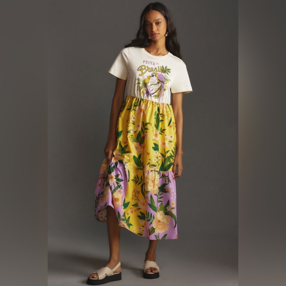 Farm Rio Maxi Tiered Shirt Dress in XS